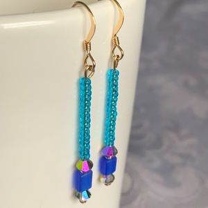 14k gold filled blue glass earrings 🐳